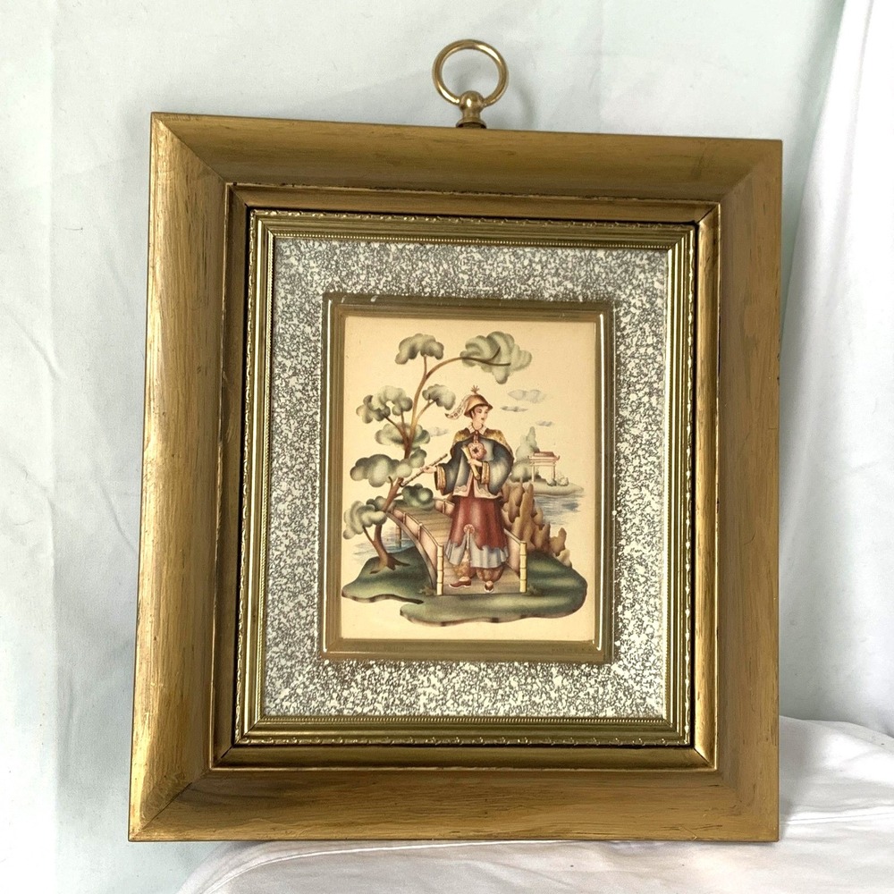 Vintage Metalcraft Framed Chinoiserie Lithograph Print Asian Art Wall Decor USA